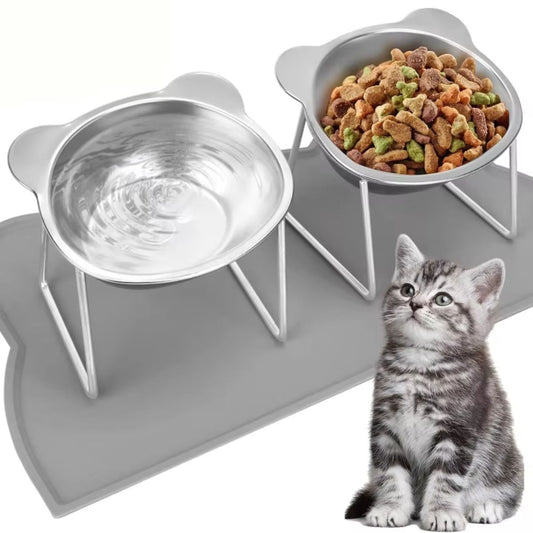 Ergonomic 15° Elevated Stainless Steel Cat Bowl